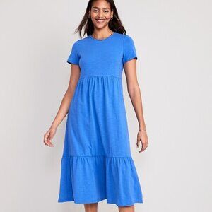 XXL Plus Size Old Navy Blue Short-Sleeve Tiered Midi Dress